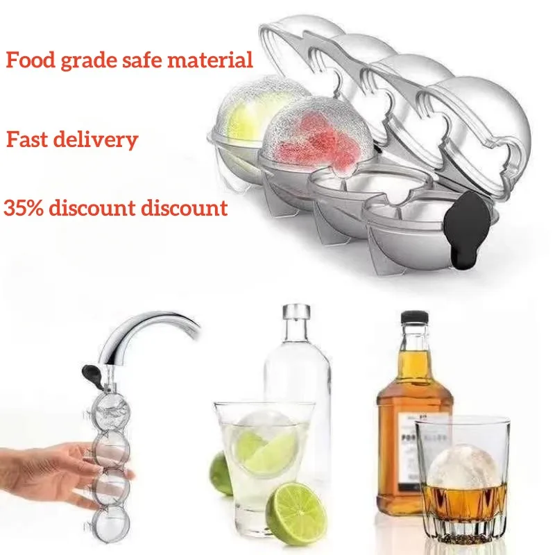 

4 Hole Ice Cube Makers Round Ice Hockey Mold Whisky Cocktail Vodka Ball Ice Mould Bar Party Kitchen Ice Box Ice Cream Maker Tool