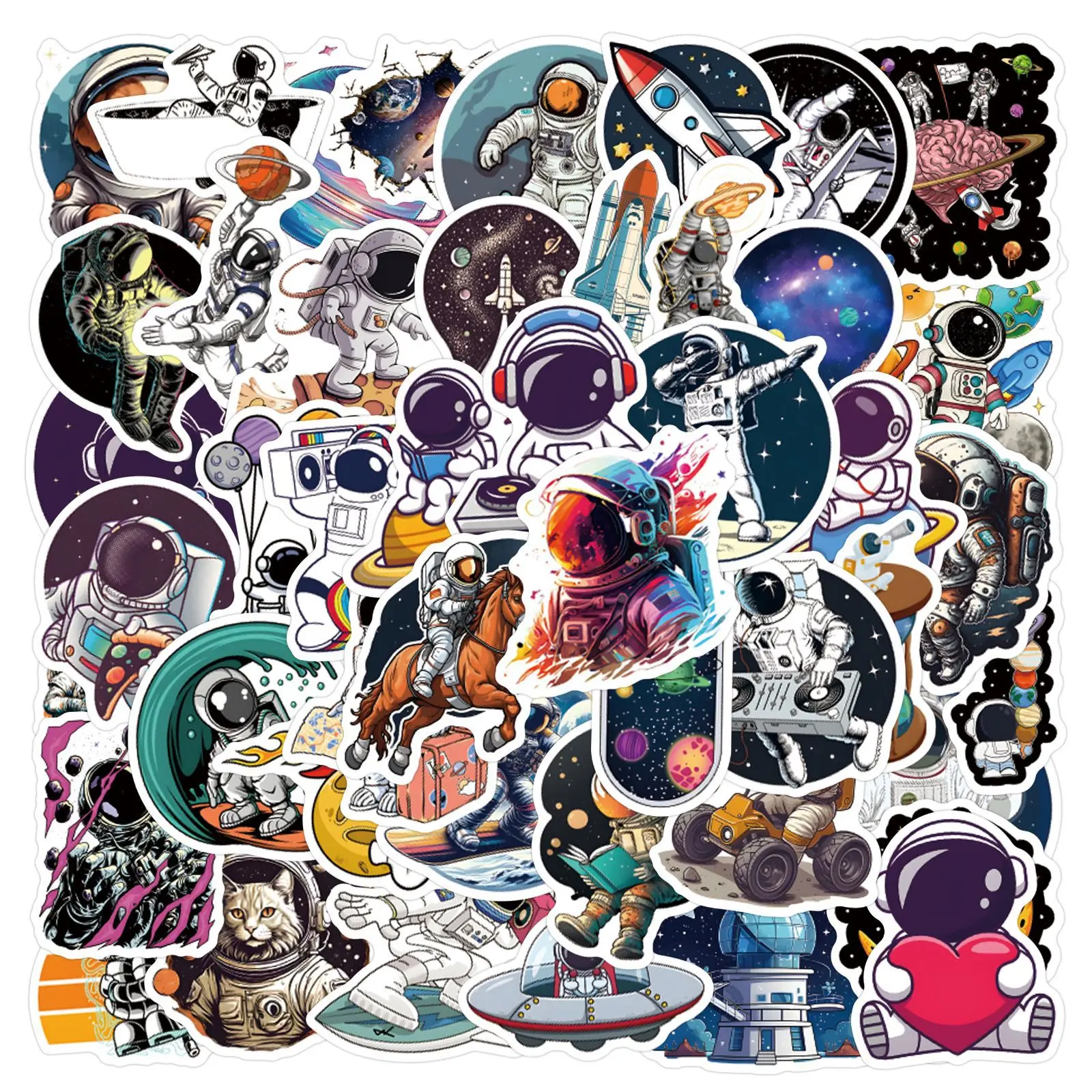 55Pcs Outer Space Astronauts NASA Stickers DIY Stickers Scrapbooking Phone Luggage Skateboard Waterproof Decals