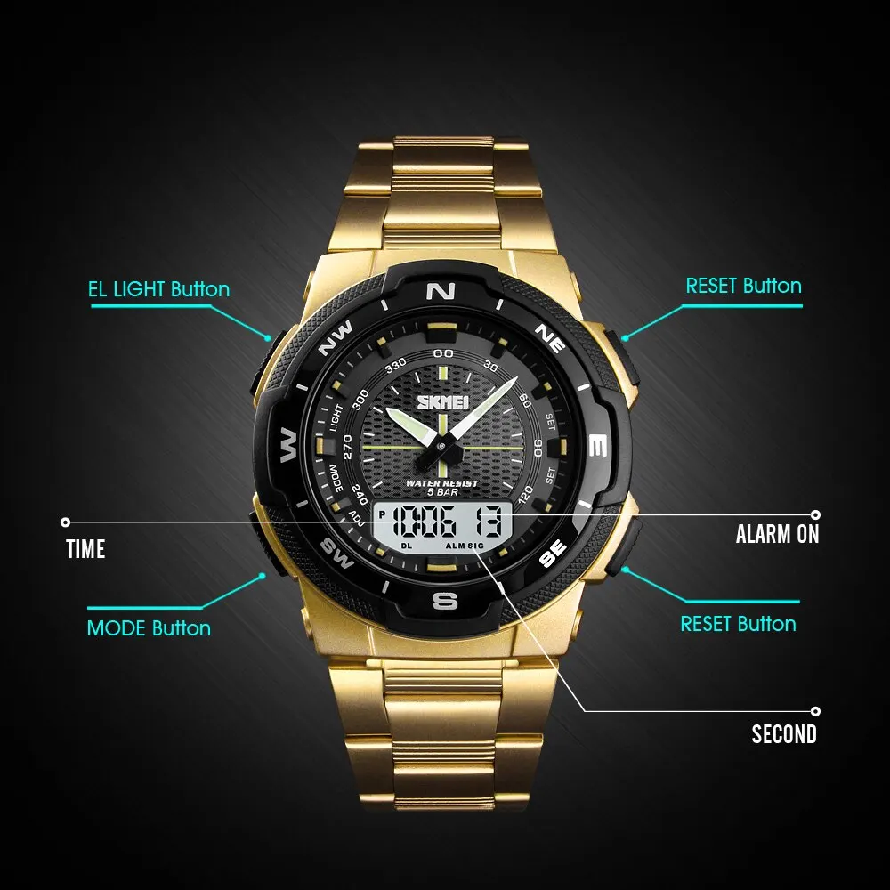 Skmei mode rücklicht sport digital uhr mens uhr top marke luxus voll stahl business date wasserdicht chrono armbanduhr