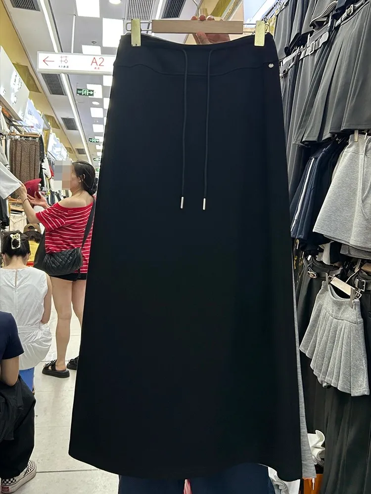 عارضة عالية الخصر مستقيم الساق تنورة المرأة الربيع الصيف الخريف جديد Sle Dstring مطاطا الشق التنانير الكورية Sle #4