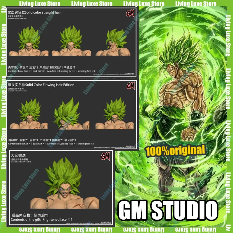 

Dragon Ball Super Full Power Broly Head Accessory Pack GM Studio Figures Straight & Flowing Hair Face Upgrade Parts Fit Reissue