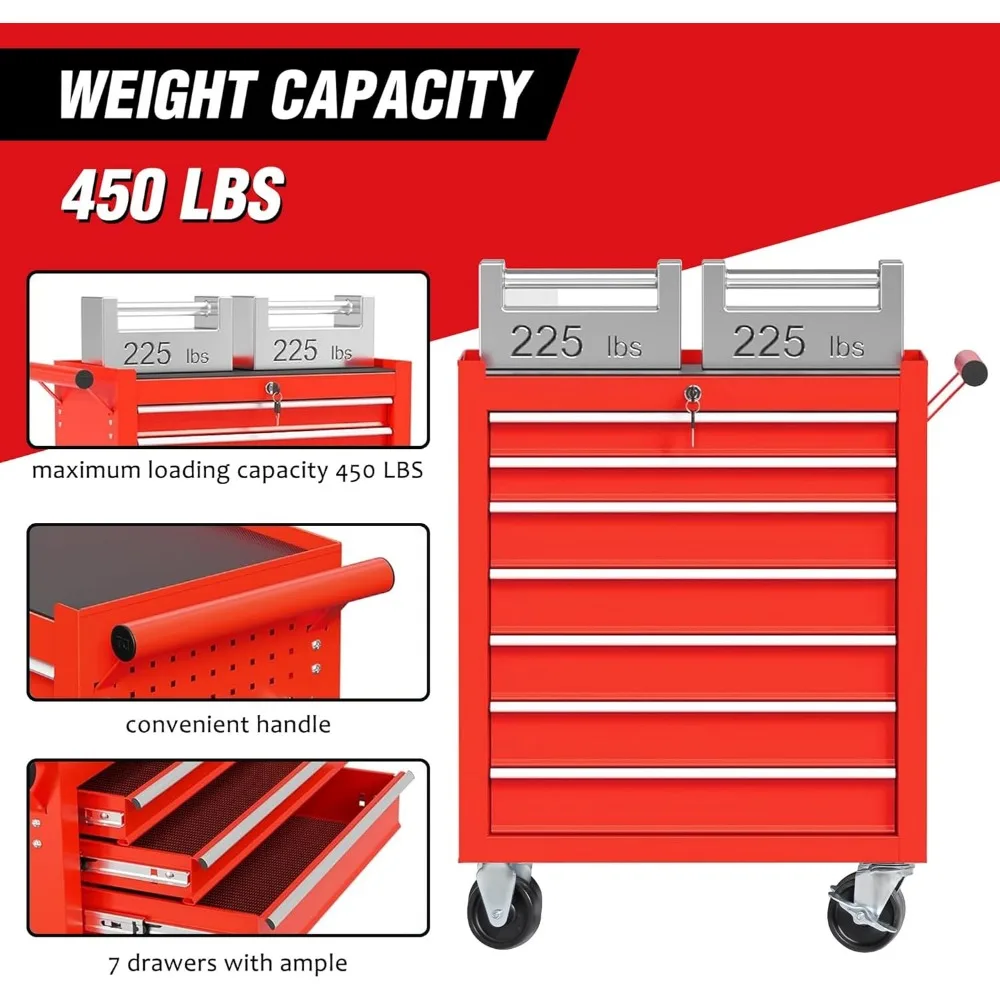 Cassettiera multifunzionale per attrezzi con ruote con 7 cassetti, organizer per carrello resistente per officina e garage