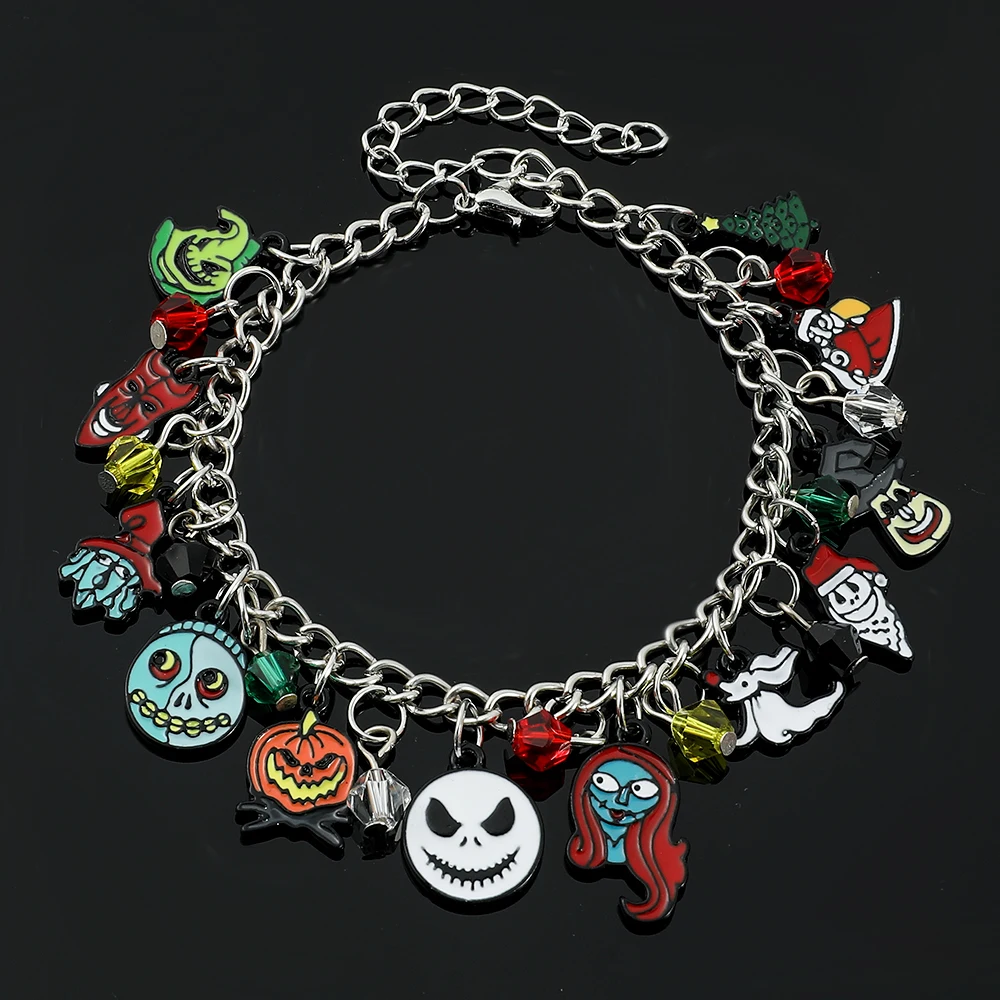 Accesorios de joyería de pesadilla antes de Navidad para mujer, Jack Skellington Sally Oogie Boogie, pulseras con dijes, tendencia 2023