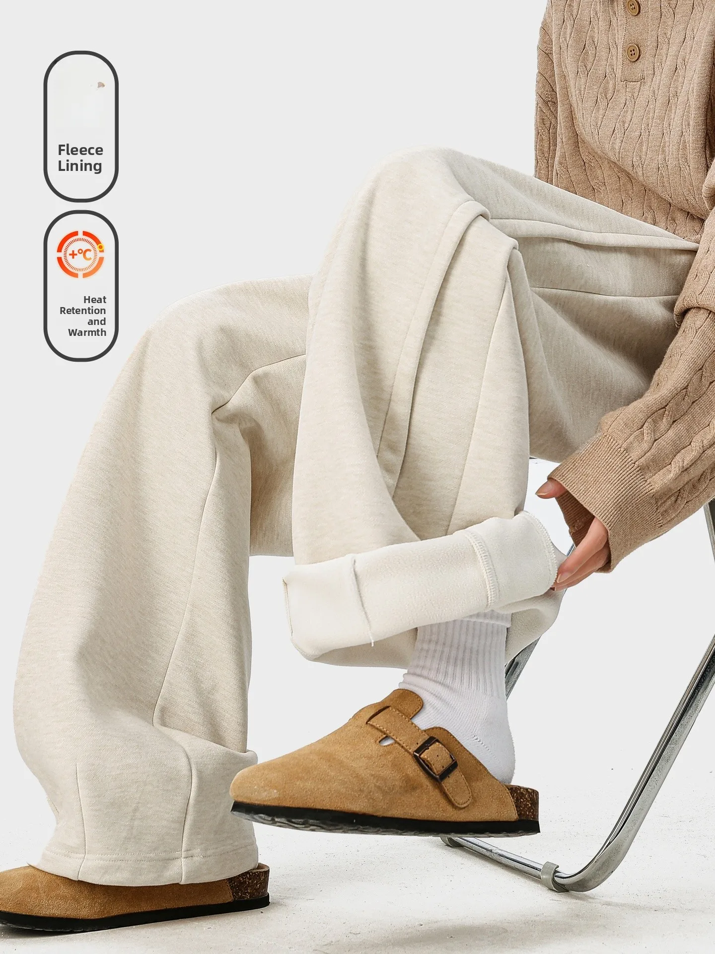 

Warm Fce Lined Men's Casual Pants Drapey Comfortable Vintage Loose Fit Winter Faionable Straight Leg Trousers