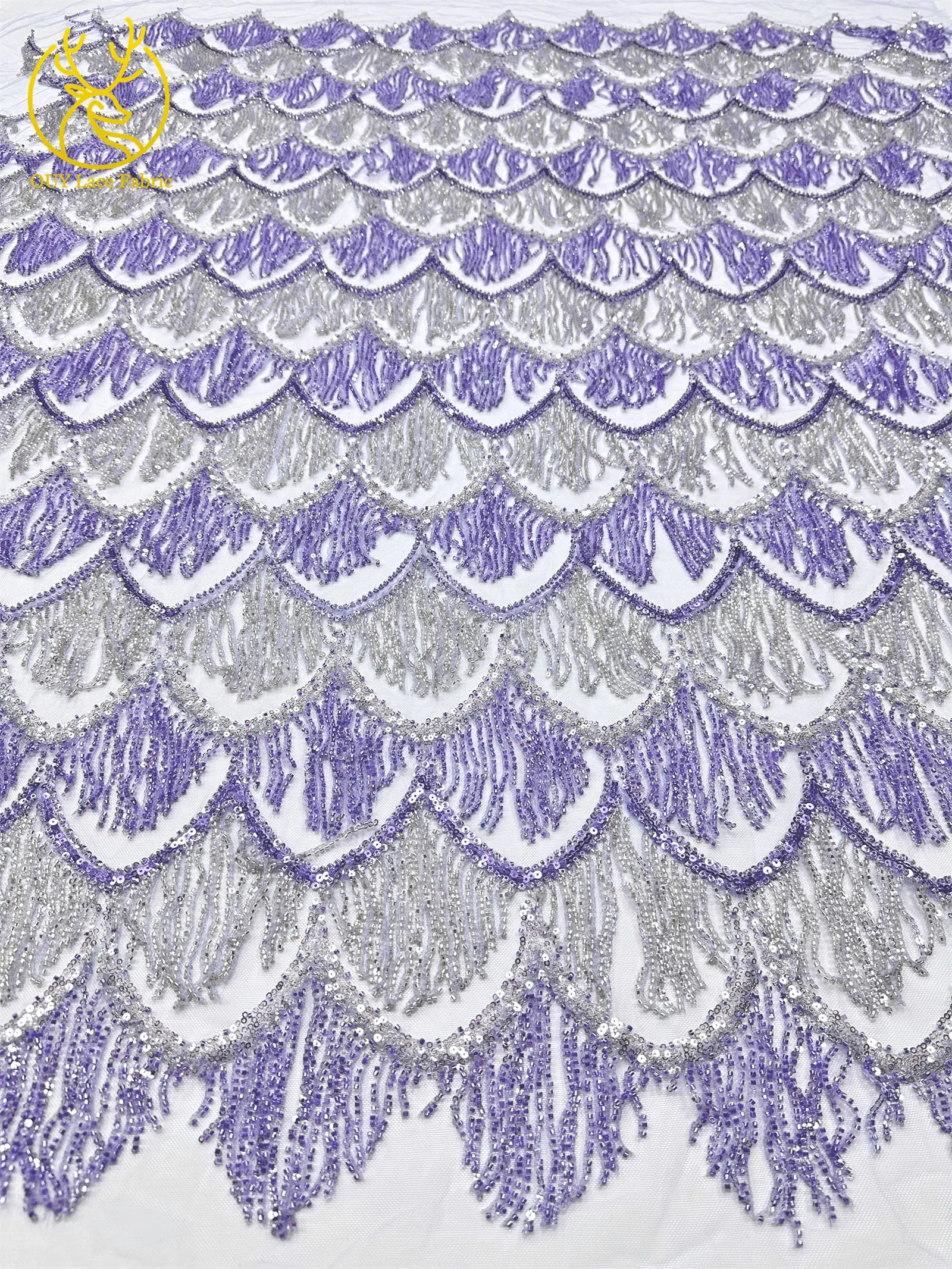 Hochwertiger nigerianischer 3D-Hängeperlen-Spitzenstoff, 5 Yards, hochwertiger französischer afrikanischer Pailletten-Spitzenstoff für Mädchen-Abendpartys – Detail 8