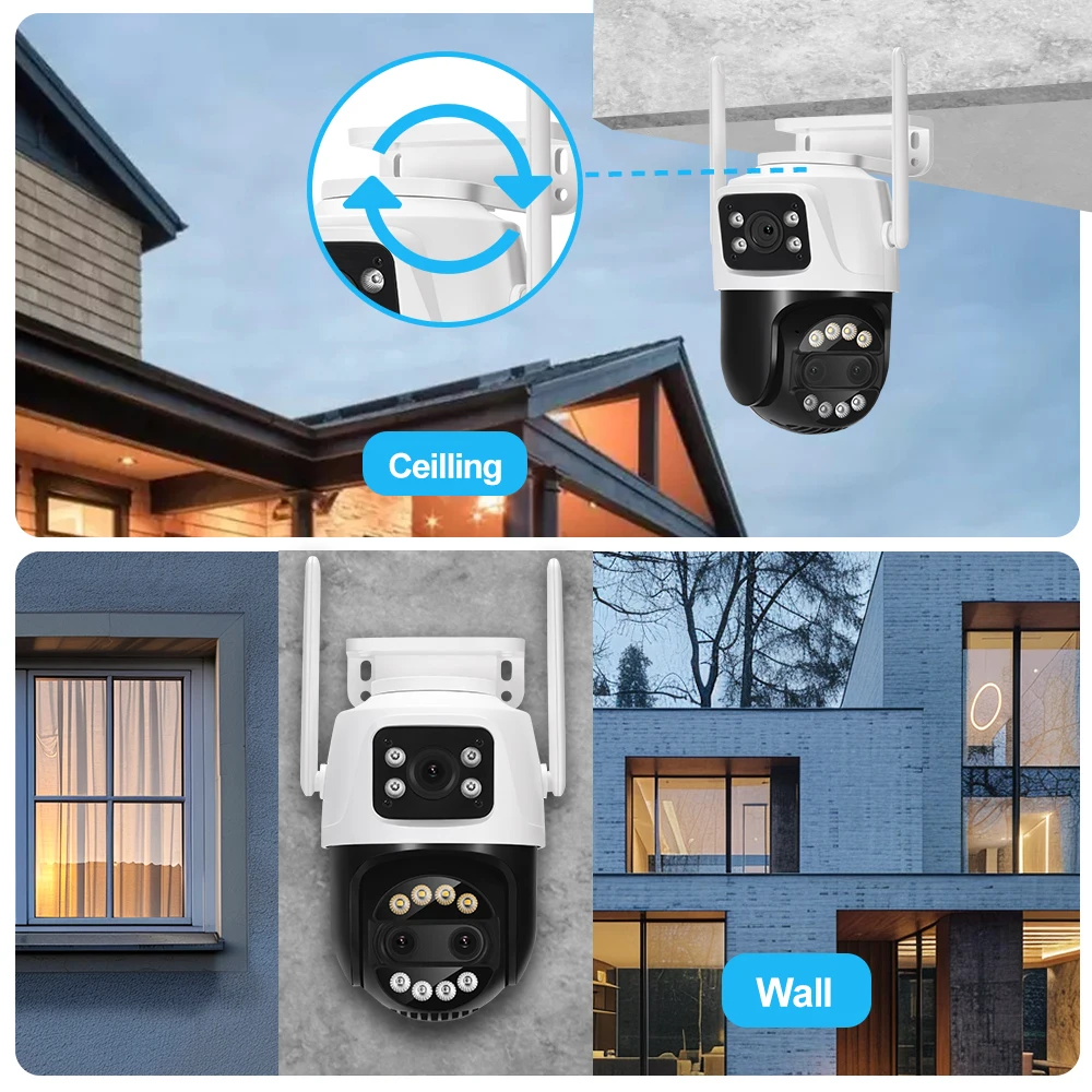 8MP 4K Wifi Camera PTZ Dual Screen AI Human Detection Auto Tracking Outdoor ONVIF CCTV Security Surveillance Camera ICSee