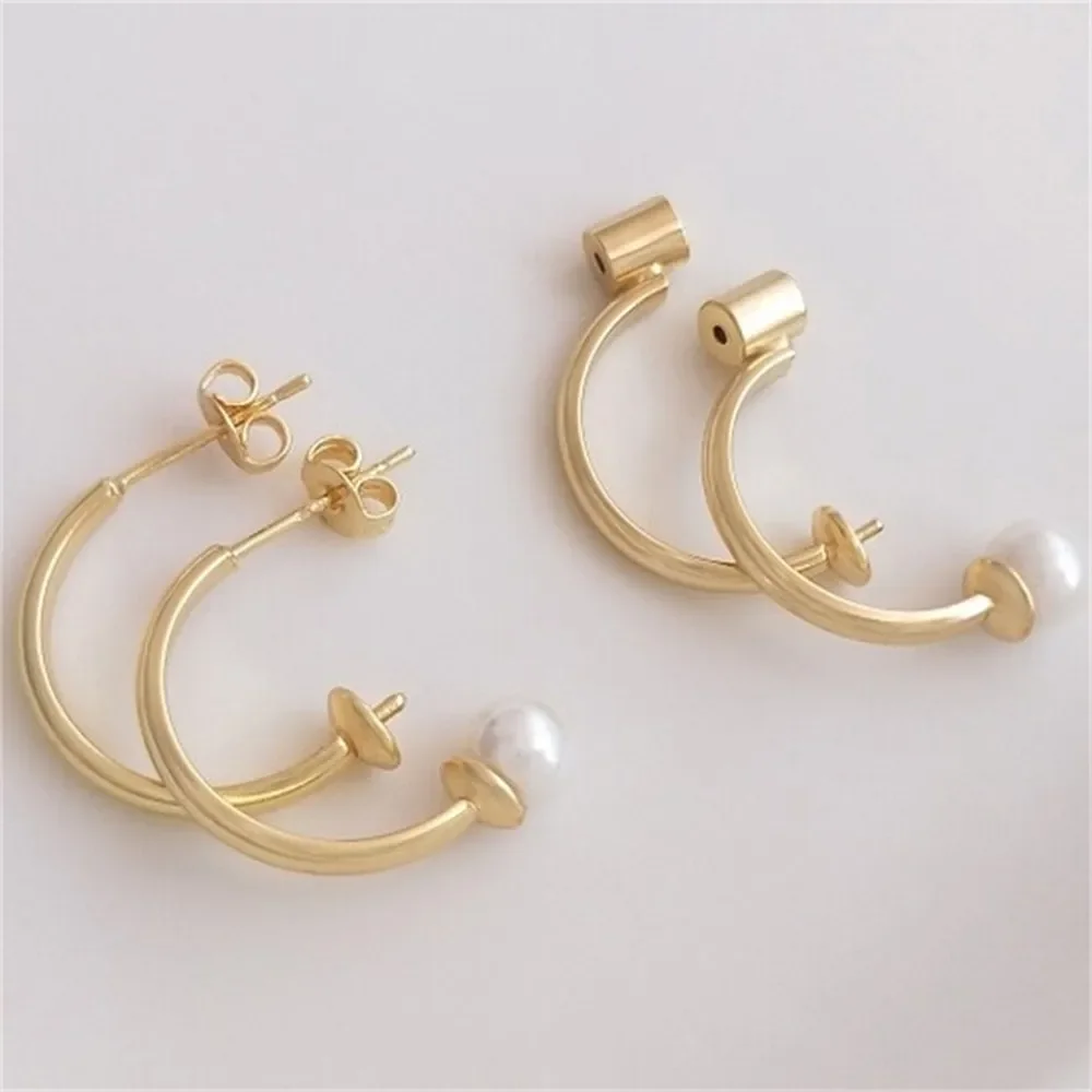 

925 Tremella Needle 14K Gold-coated C-shaped Half-hole Beaded Earrings with Earplugs Pearl Earrings Diy Earrings Accessories