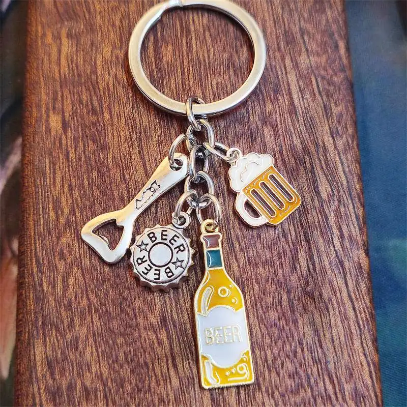 Beer Bottle Opener Keychain Bar Man Women DIY Handmade Keyring Charms Women Jewelry Accessories Pendant Gifts Fashion