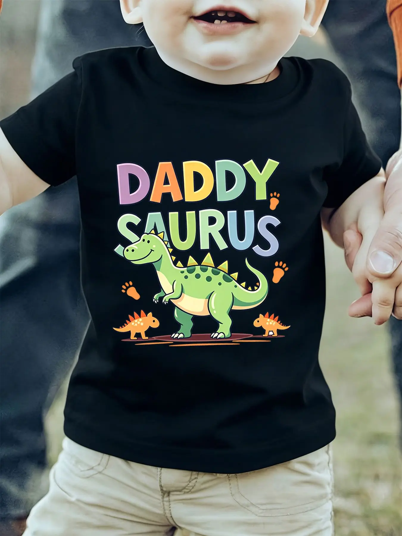 Family Dinosaur Daddy Saurus Cute Dino Footprint Art Print Kids T Shirt Boys Girls Family Matching Summer Crew Neck Casual Tee