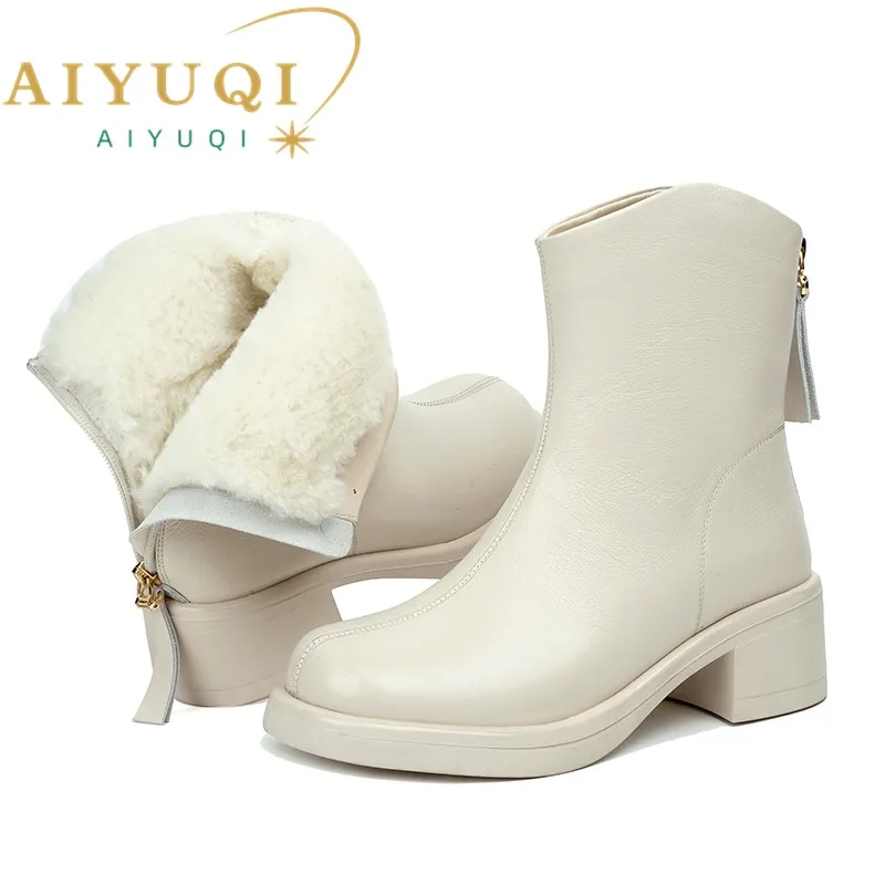 AIYUQI Stivali da neve da donna Moda 2024 Nuovi stivaletti da donna in vera pelle Lana naturale Caldi stivali da cowboy occidentali da donna