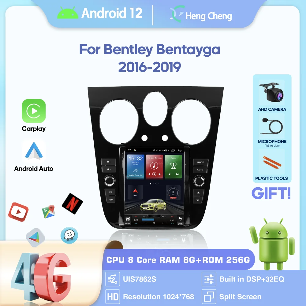 9,7 дюймовый Android 12 MediaCarPlayer для Bentley Bentayga 2016-2019 GPS навигация 8 ядер 8 + 256G CarPlay 4G 360 камера