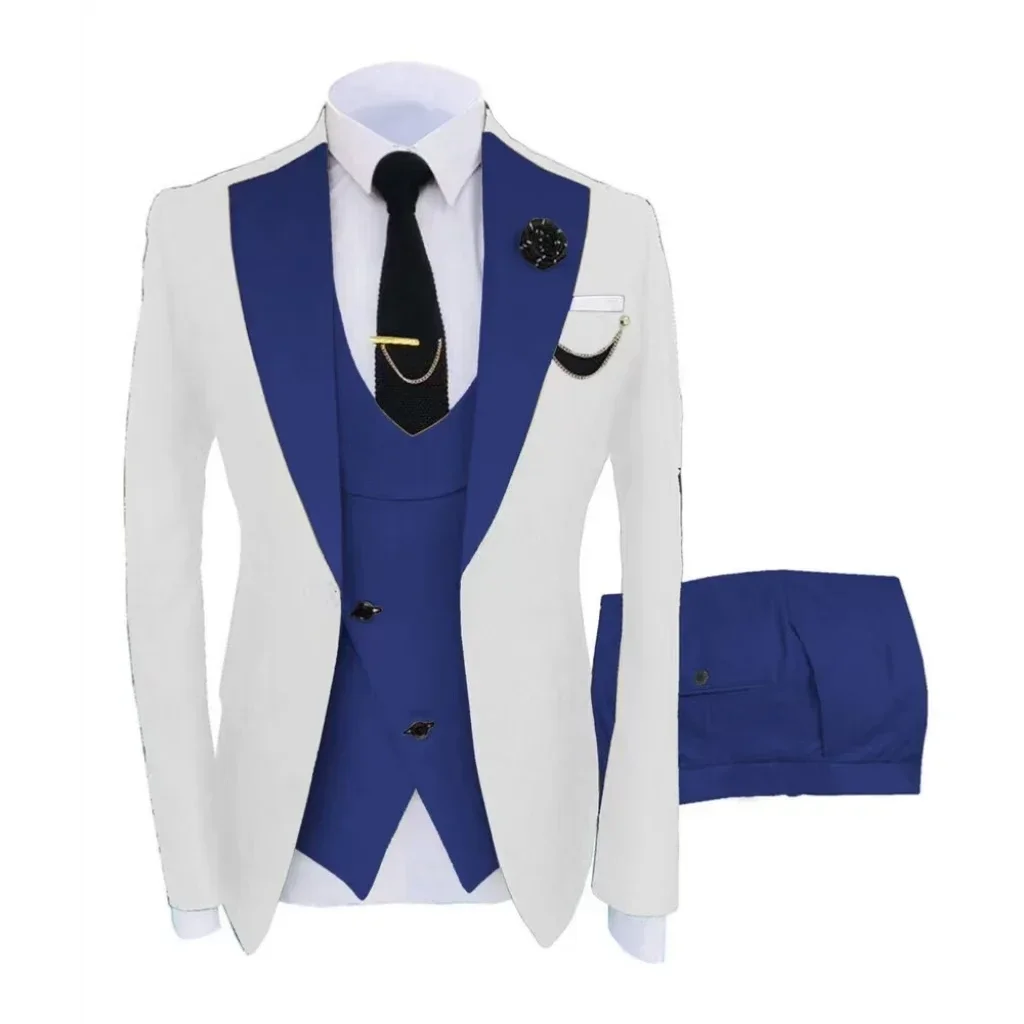 Formal Men Elegant Simple 3 Pieces Blazer Vest Pants Sets 1 Button Tuxedo Suits Slim Fit Tuxedo Suit Fashion Wedding Party