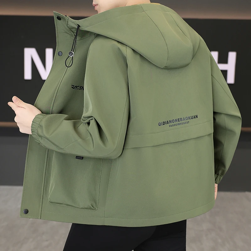 

Spring Autumn 2026 New Men's Hooded Workwear Jaet Korean Sle Casual High-End Feeling American Coat Polyester Fiber Long S...
