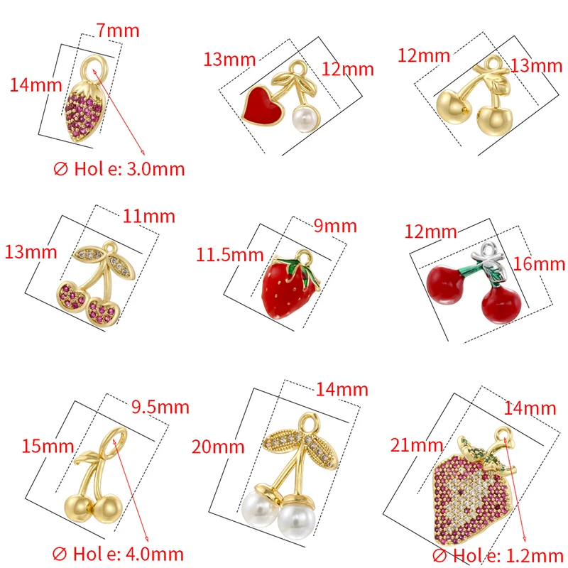 ZHUKOU Nieuwjaar Mode Messing 18K Vergulde Kerst Charme Kers Aardbei Zoete Leuke Sieraden voor DIY Armband Ketting