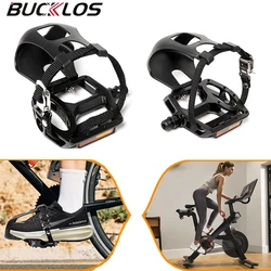 BUCKLOS Indoor Training Bicycle Pedal Aluminum Alloy Bike Pedal with Toe Clip Road Mountain Bike Spin Pedals Cycling Bike Part