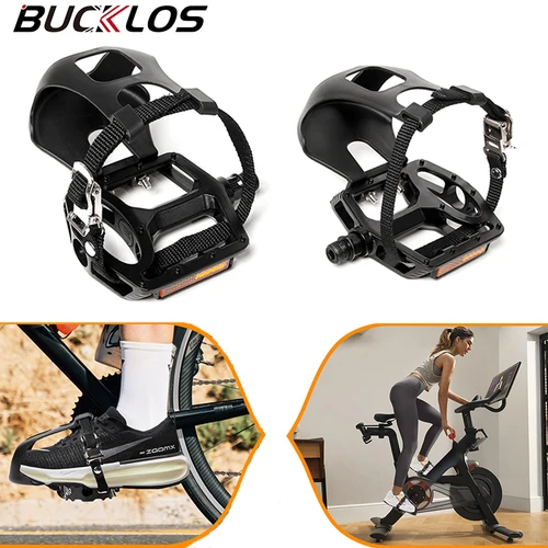 BUCKLOS Pedal de bicicleta de entrenamiento interior, Pedal de bicicleta de aleación de aluminio con Clip para el dedo del pie, pedales giratorios para bicicleta de montaña y carretera, pieza de bicicleta