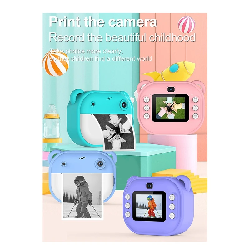 HD Printing Camera, Cartoon Mini Dual Camera, One-Buttonh Printing Camera, With 2 Rolls Of Printing Paper