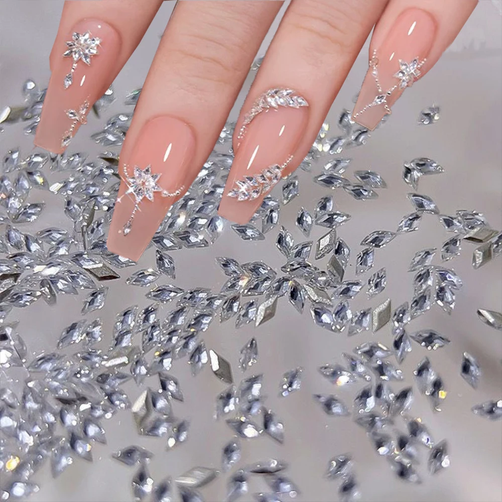 

100pcs Mini Rhombus Bevel Shining Zircon Nail Rhinestones Charms 1.5*3mm Flatback Nails Diamonds 3D Gem Stone Nail Art Decoratio