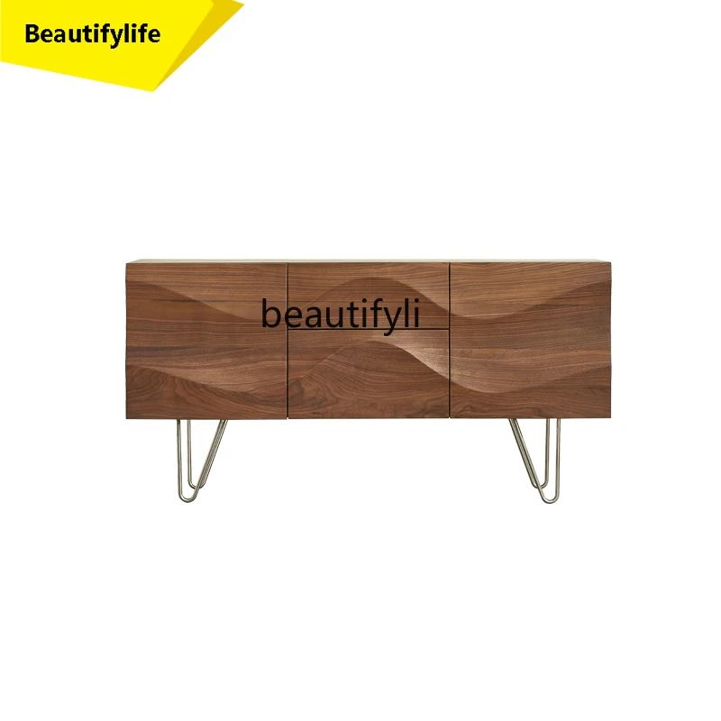 

Nordic all solid wood light luxury dining side cabinet black walnut log TV cabinet storage storage cabinet AA