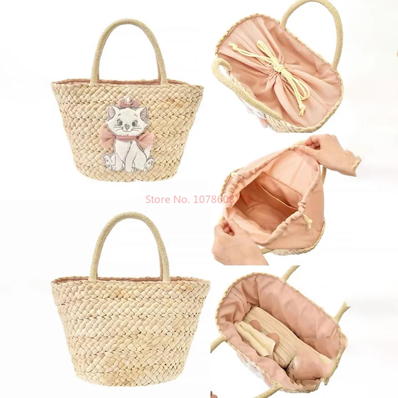 2024 New Product Mary Cat Handwoven Women Beach Small Fresh Large Capacity Handbag Shopping Bag Handbag Girls Holiday Gift