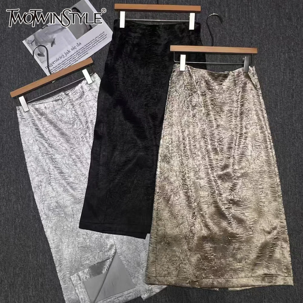 

TWOTWINSTYLE Solid Slimming Temperament Skirts For Women High Waist Spliced Zipper Autumn Chic Skirt Female Fashion KSK545871