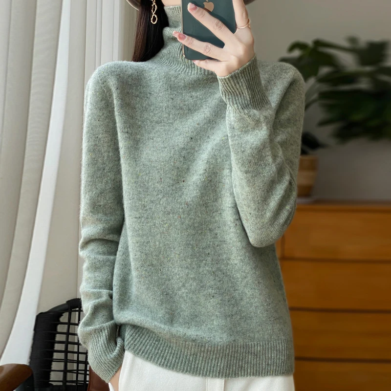 Fashionable All-Matching Women's 100% Wool Turtleneck Sweater Autumn and Winter Warm Long Sleeves Knitwear Comfortable Pullover