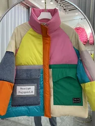 Denim emendado moda para baixo jaquetas mulheres 2022 jaqueta de inverno grande bolso zíper retalhos puffer casaco alta qualidade parkas feminino