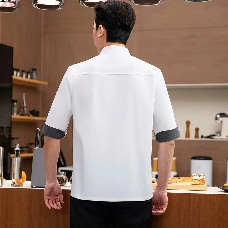Chaqueta de Chef de manga tres cuartos de malla fina y transpirable de verano para Catering, Hotel, restaurante, cantina, pastelería, uniforme de trabajo de Chef