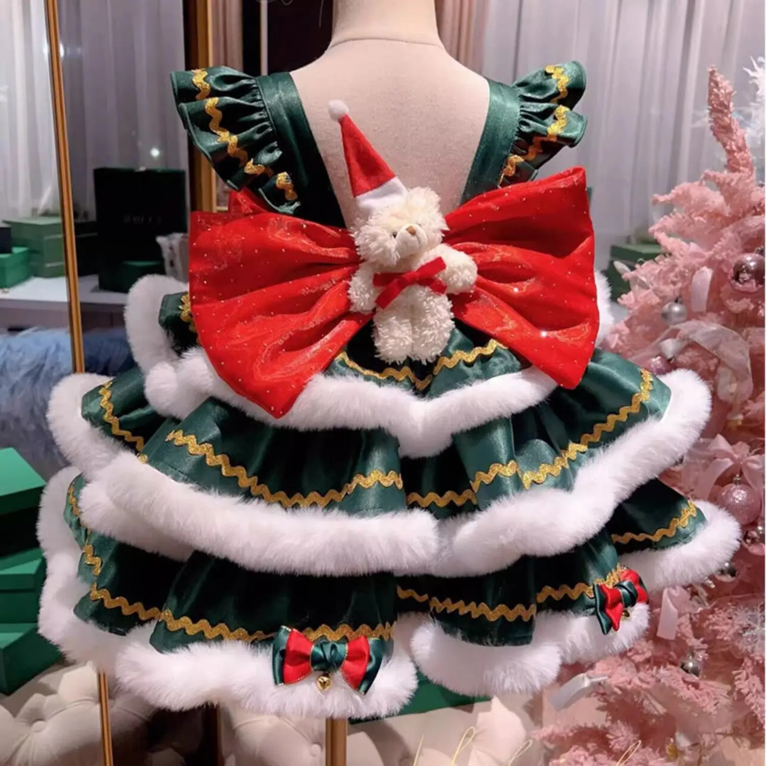 Fluffy Trailing Flower Party Girls Dresses Christmas Costume Elegant Wedding Bridesmaids Birthday Princess Dress Girl Prom Gown