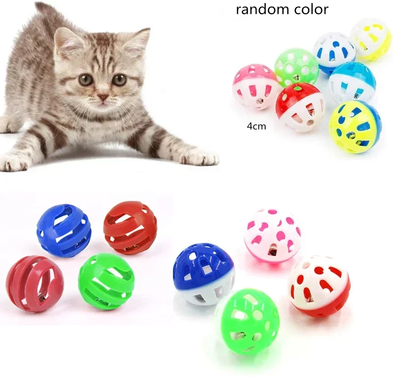 5PCS Plastic Colorful Cat Toys Bells Balls Play Kitten Fun Games Pets Interactive Animal Exercise Funny Cat Toys Ball