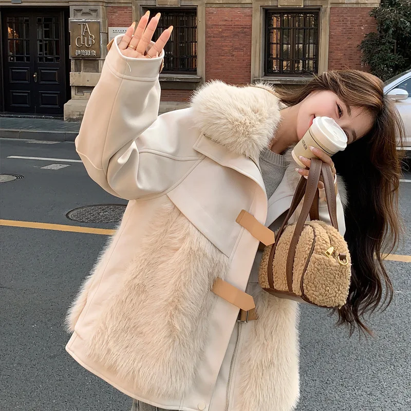 

Women's Large Collar Fur-Trimmed White Duck Down Jacket 2025 New Winter Eco-Friendly Fur Patchwork Coat, High-Quality Warm Top