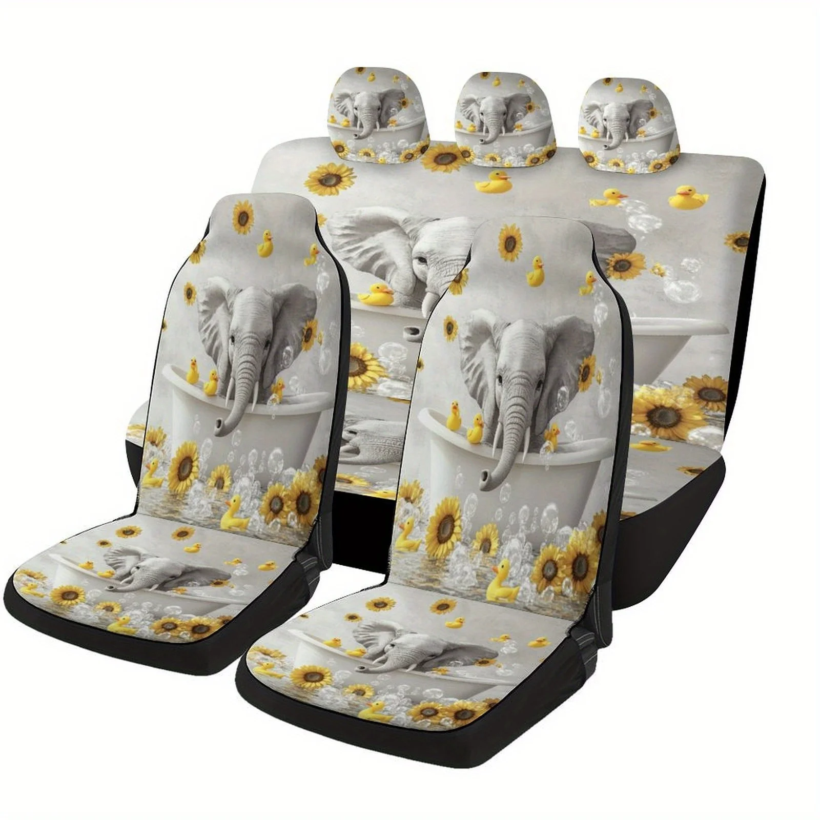 

Elephant In Bathtub With Ducks And Sunflowers Themed Car Seat Cover Set For Most Cars, Fashion Novelty Car Seat Protector Covers