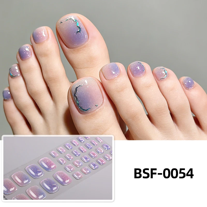 34tips Summer Glitter UV Free Gel Toenail Sticker Solid Color Full Cover Gel Toenail Wraps Self-Adhesive Foot Nail Art Decor