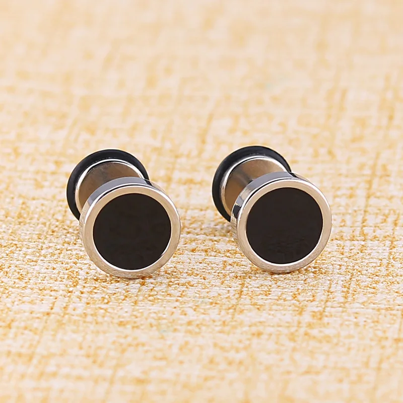 Men\'s Earings Titanium Steel Round Black Oil Drip Stud Earrings For Men Korean Fashion Stainless Steel Punk Jewelry Accessories