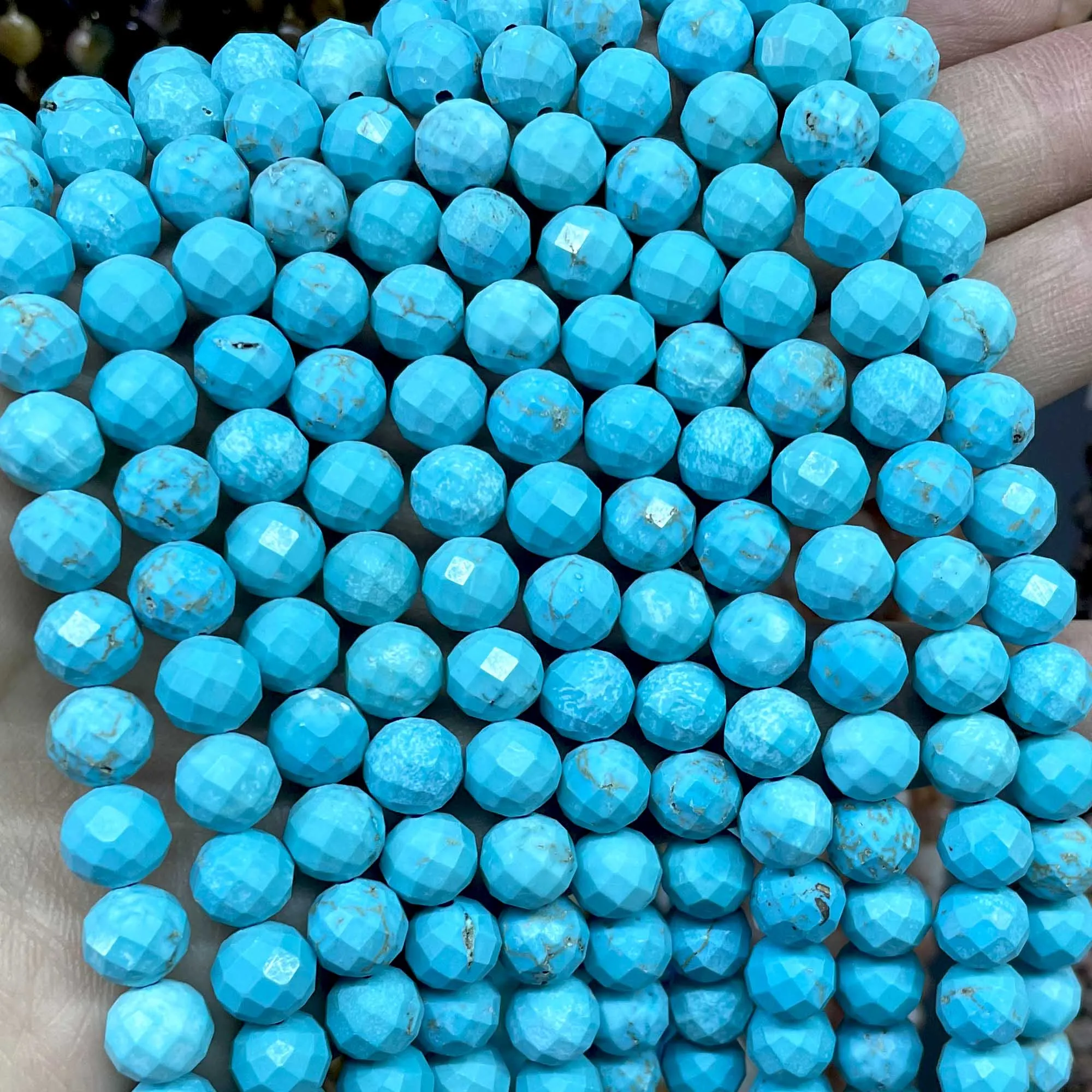6MM 8MM Naturstein Facettierte Türkise Runde Spacer Perlen Für Schmuck Machen DIY Armband Halskette Material 7,5''in