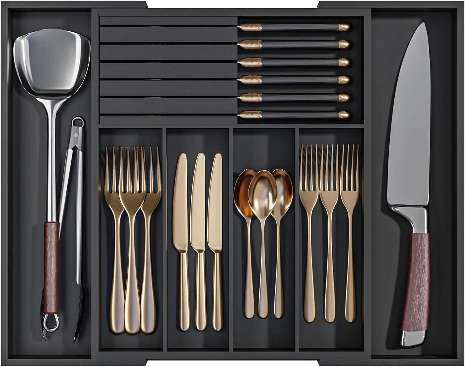 

Utensil Organizer Silverware Tray for Drawer - Bamboo Knife Drawer Organizer Expandable Cutlery