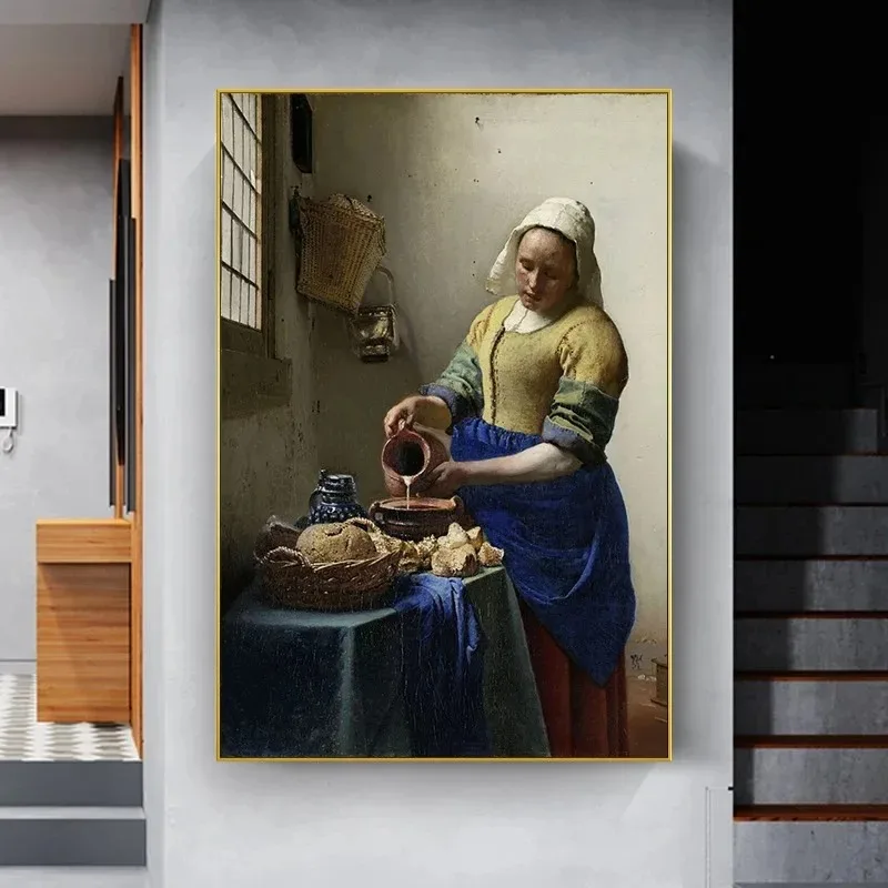 Famous Artist Johannes Vermeer Girl with a Pearl Earring Poster Canvas Painting The Milkmaid Wall Art For Living Room Home Decor