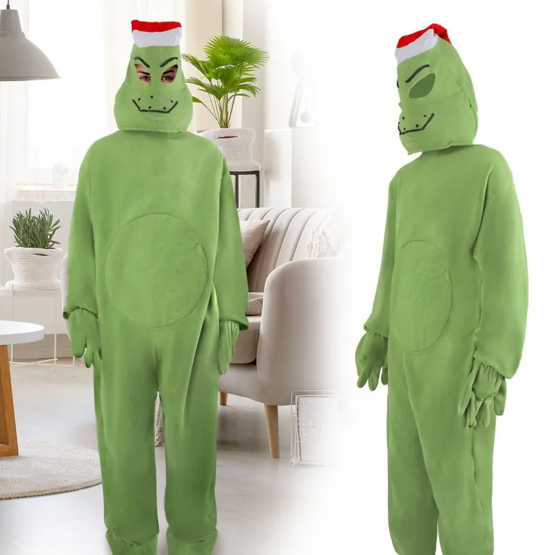 Grinch Christmas Glitch one-piece pajamas Add fleece series home casual wear Green Shaggy Christmas Grinch Anime Cosplay Costume