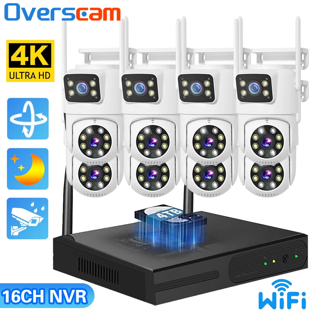 

16CH NVR Dual Lens Wireless CCTV Surveillance Kit Human Detection Color Night Vision P2P 4K 8MP PTZ IP Cameras Security System