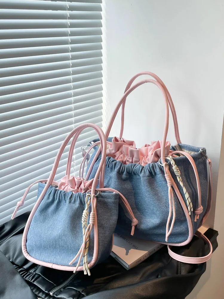 

Trendy Denim Casual Handbags 2025 Women's New Fashion Drawstring Commuting Messenger Bags High Quality Daily Shoulder Bag