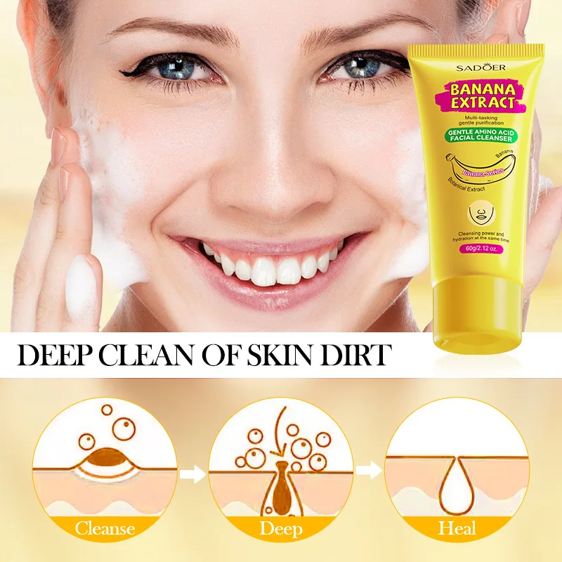 Amino Acid Gentle Facial Cleanser, Banana Extract Deeply Cleanses And Moisturizes Skin, Rich Fragrance, Travel Size.