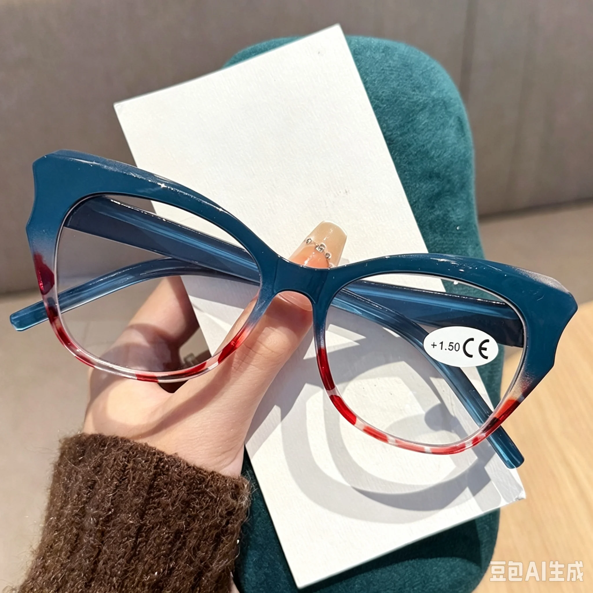 Cat Eye Reading Glasses for Women Fashionable Trendy Prescription Eyewear Anti Blue Light Hyperopia Correction Eyeglass +1+1.5+2