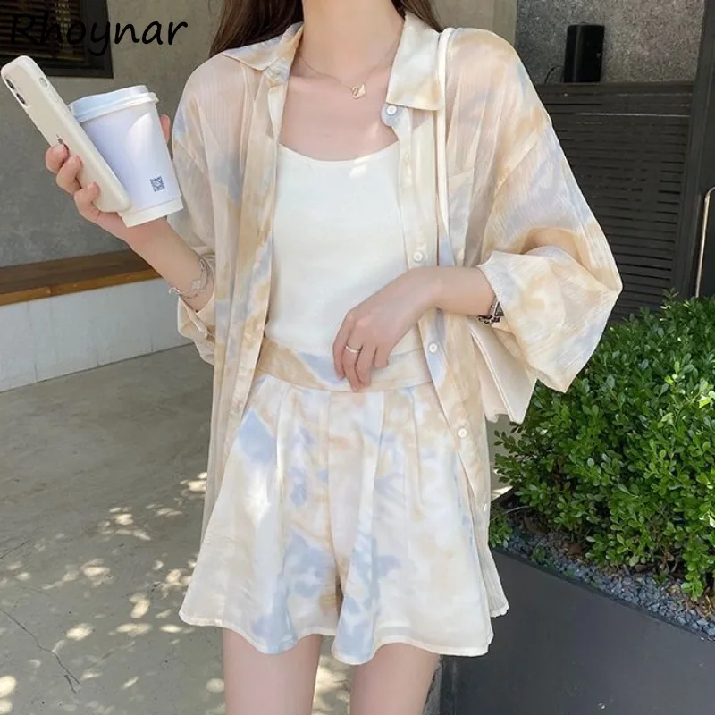 

Tie Dye 2 Pieces Sets Women Casual Daily Simple Trendy Baggy Thin Breathable Sun-proof Cozy Korean Style Retro Summer Sweet Chic