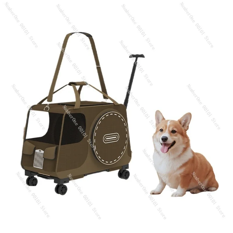 Large Capacity Pet Trolley Carrier Bag Portable Pull Rod Travel Cart for Small Dogs Cats Shoulder Handbag Breathable Foldable
