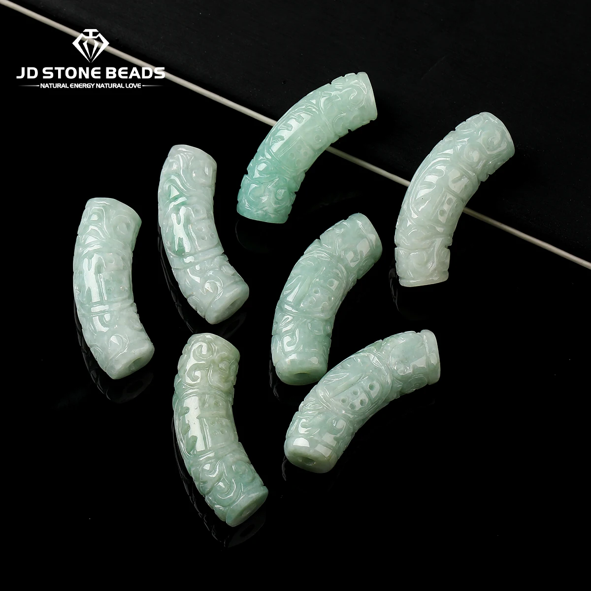 

1 Pc Natural Stone Emerald Jadeite Carved Hui Wen Tube Shape Bead Gemstone for Jewelry Making DIY Necklace Bracelet Accessory