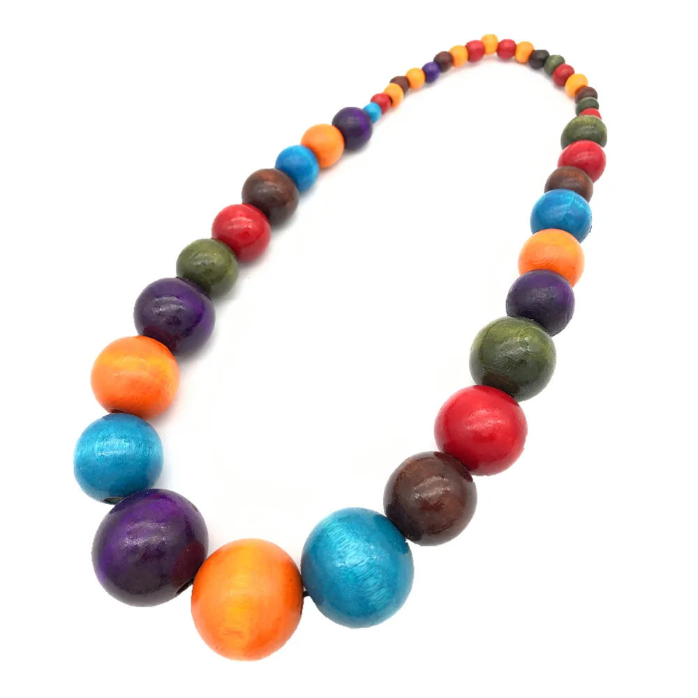 Ethic Style Wood Bead Necklace Earring Set Statement Jewelry Set Costume Colorful Beaded Necklace For Women