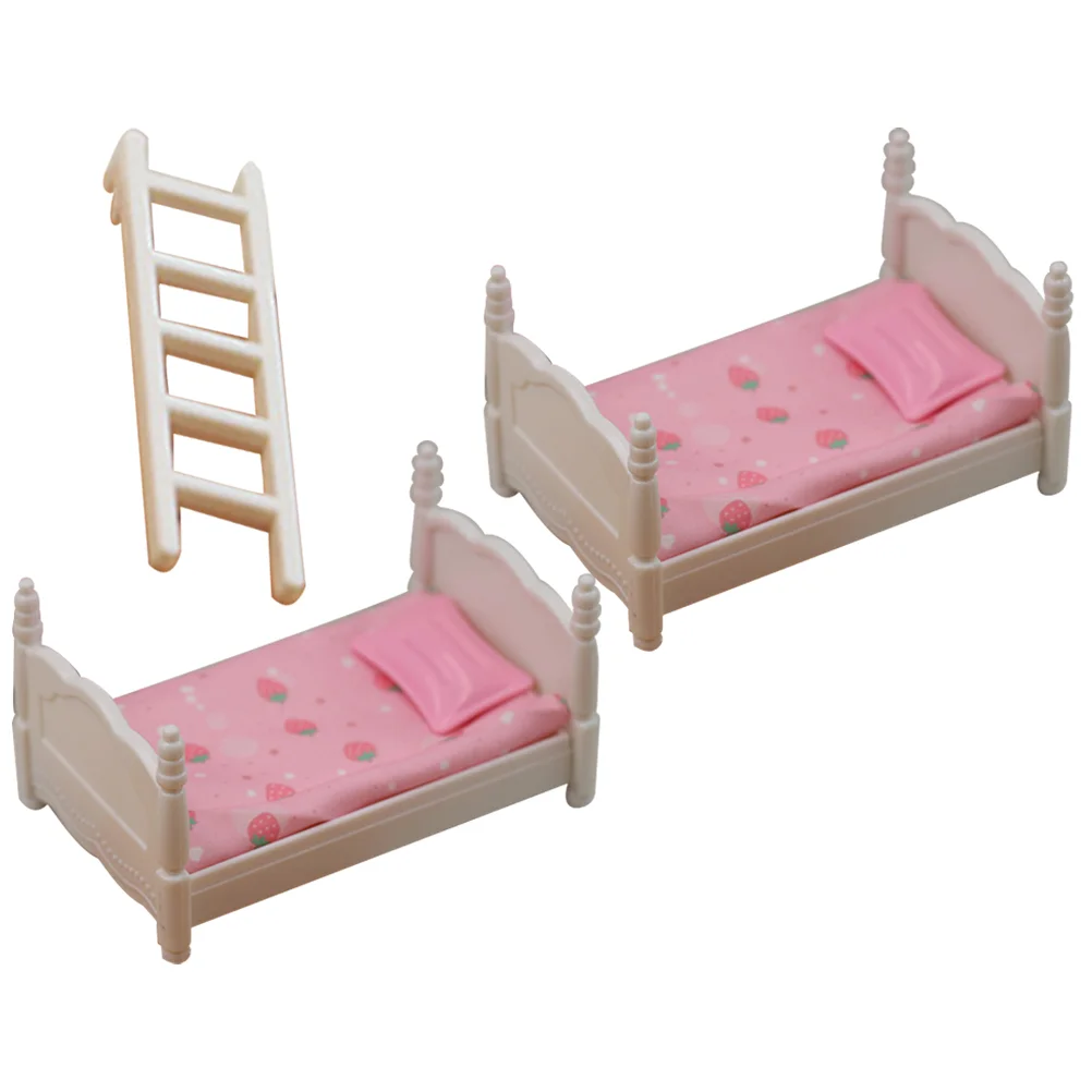 

Decorations Mini Bedroom Child Double Bunk Plastic Dollhouse Miniature Furniture Ornament