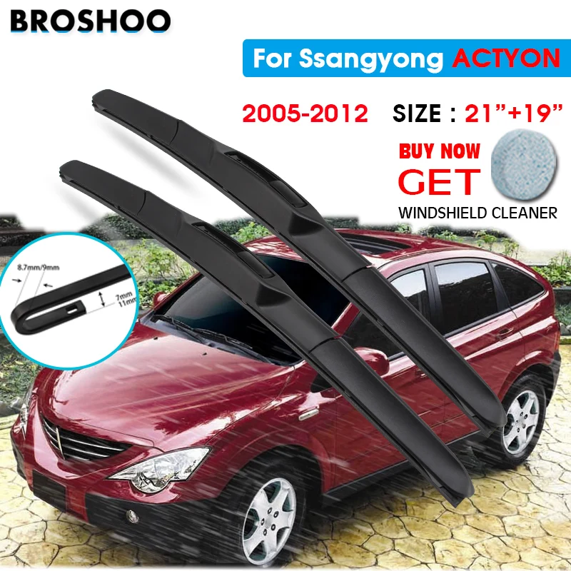 

Car Wiper Blade For Ssangyong ACTYON 21"+19" 2005-2012 Auto Windscreen Windshield Wipers Blades Window Wash Fit U Hook Arms