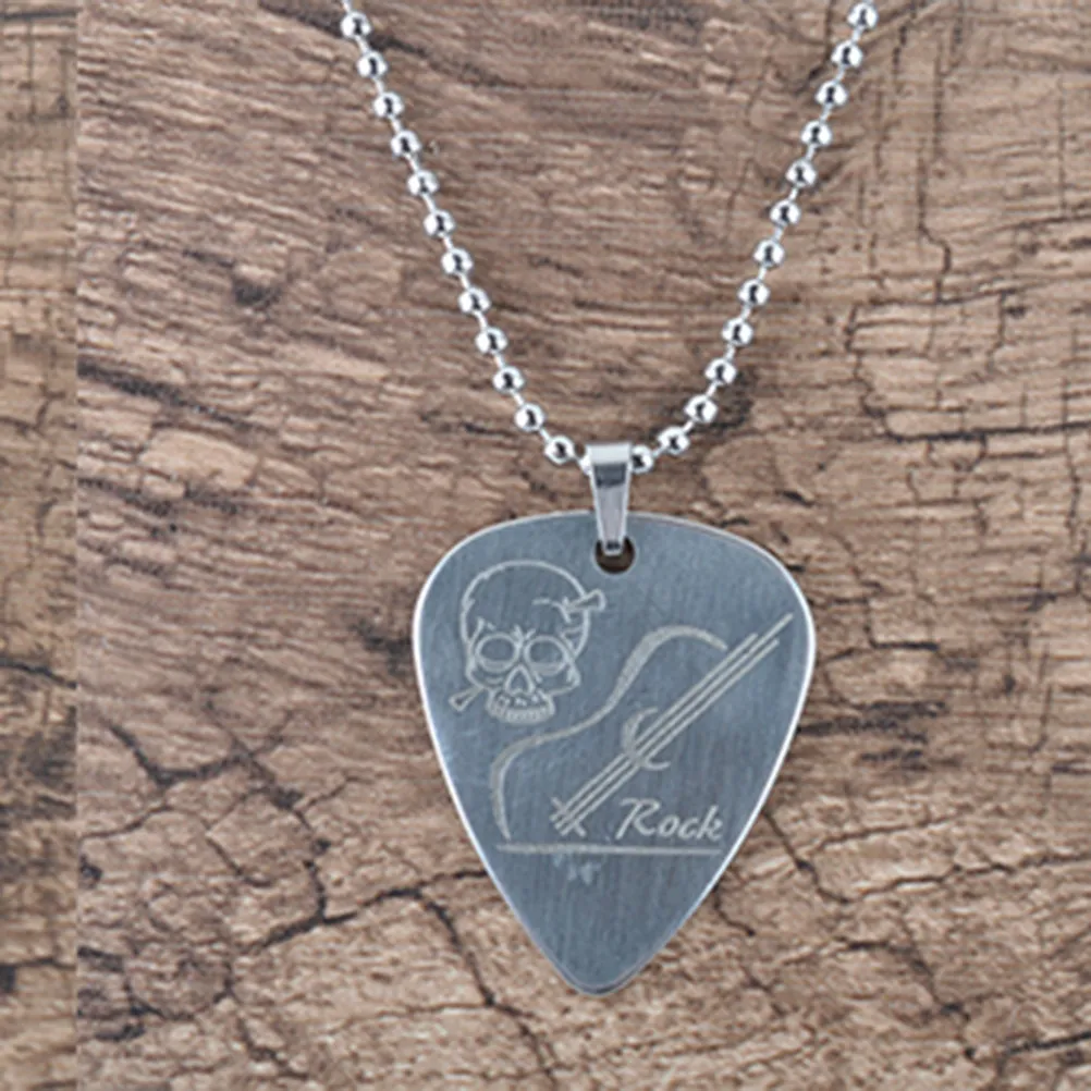 Stainless Steel Guitar Pick Necklace Durable Shiny Cord Fashionable Pendant with Extender Great Gift for Musicians