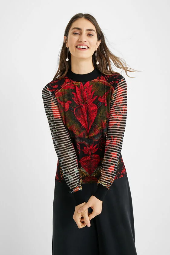 

Manna Single Knitted irt Floral Print f round Ne Splicing Cuff Long Sve Thin Sle Commute Faion Plant Pattern